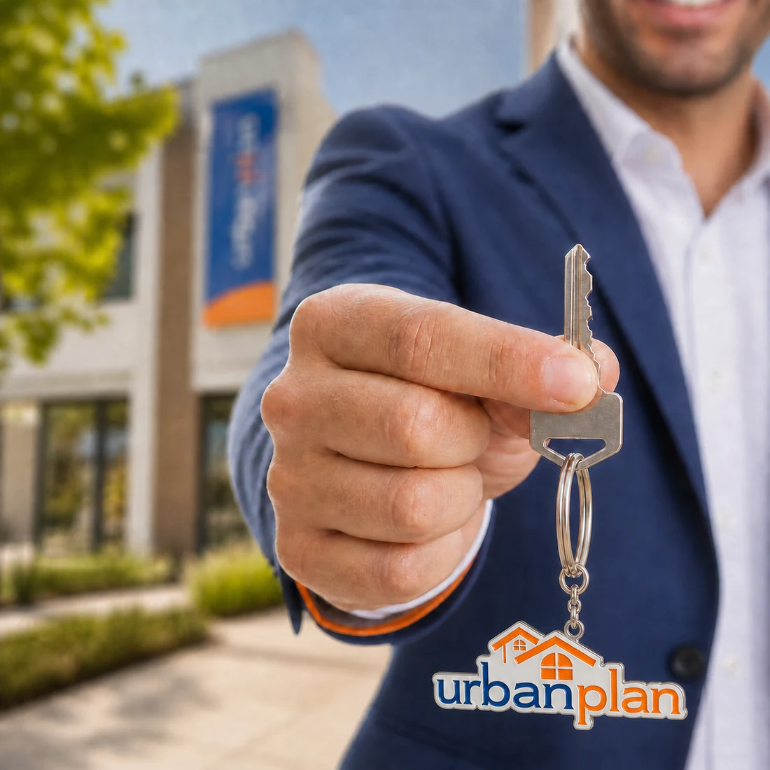 Asesor de Urbanplan entregando llaves de vivienda
